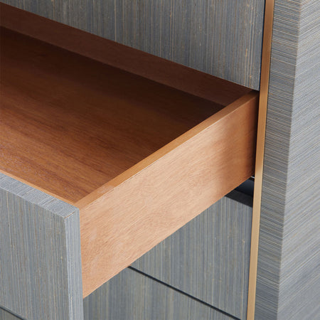 Sadie Slate Blue Chest Drawer Close UpSadie Slate Blue Grasscloth Chest Stained Drawers