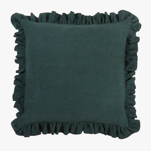 Teal Linen Ruffle Pillow Cover