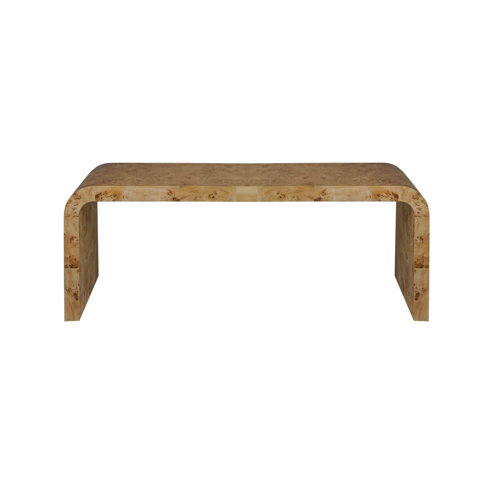 Waterfall Burlwood Coffee Table Front View