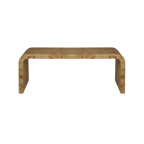 Waterfall Burlwood Coffee Table Front View