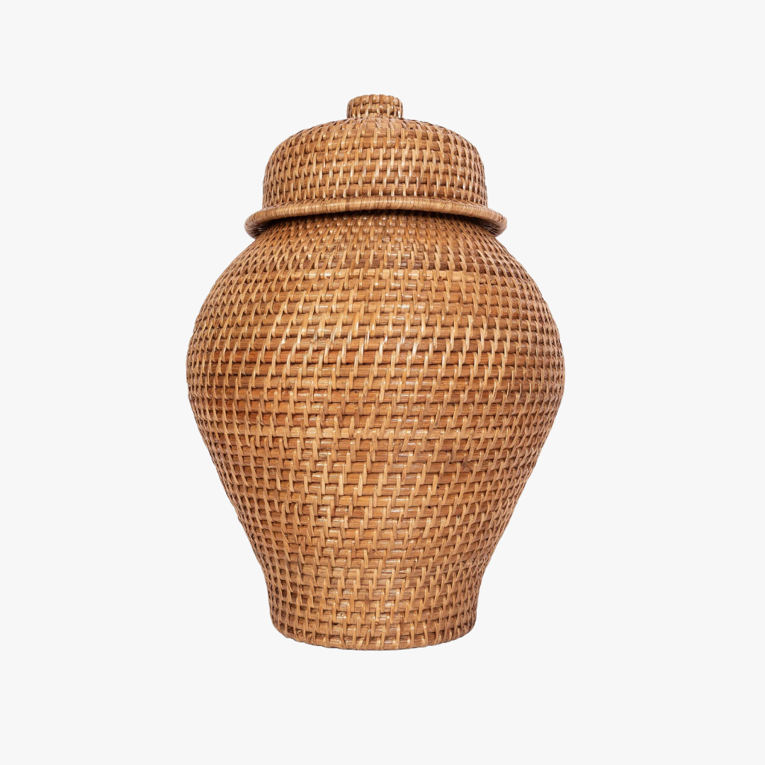 Woven Rattan Ginger Jar