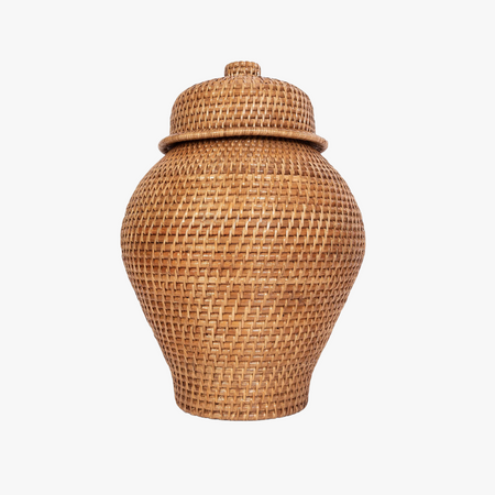 Woven Rattan Ginger Jar