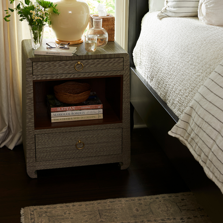 Zen Sage Grasscloth Side Table Styled