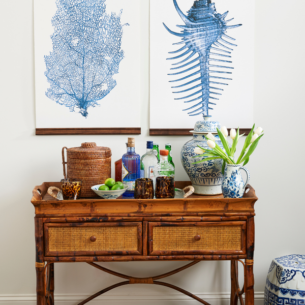 Sea Fan 2 Print Styled Above Bamboo Console