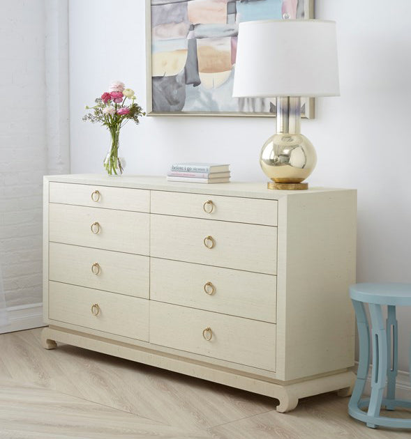 Zen Natural Grasscloth Dresser Styled in Bedroom