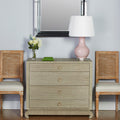 Zen Sage Grasscloth Chest Styled with Beatrice Woven Cane Side Chairs