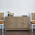 Zen Brown Grasscloth Four Door Cabinet Styled