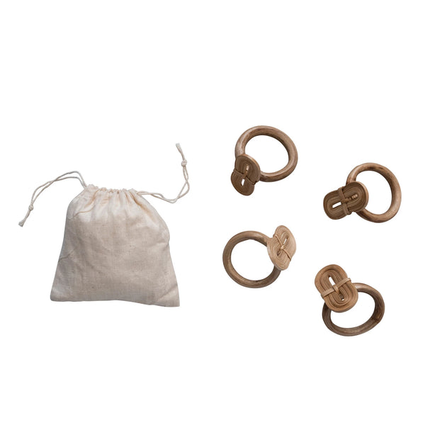 Bamboo Loop Napkin Rings with Cotton Pouch